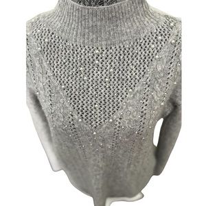 White House Black Market Gray With Pearls Sweater